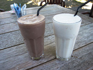 チョコレートシェイク（左）とミルクシェイク（右）